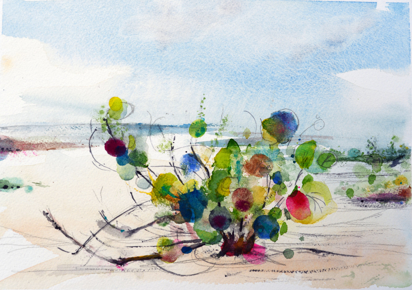 A Beach Day, 9 x 12 inch Original Watercolor Painting